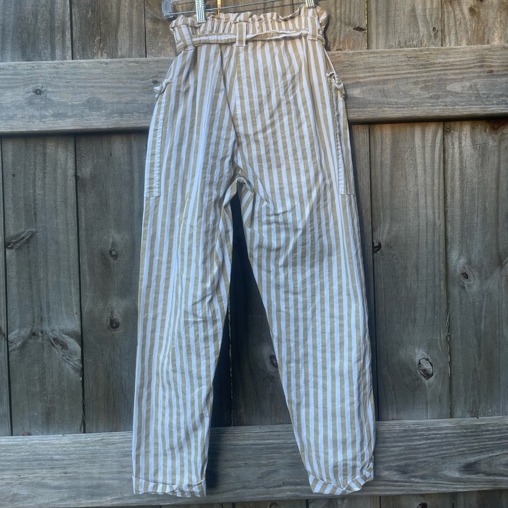 Taxi Striped High-Waist Paperbag Pants Size L - Picture 6 of 7